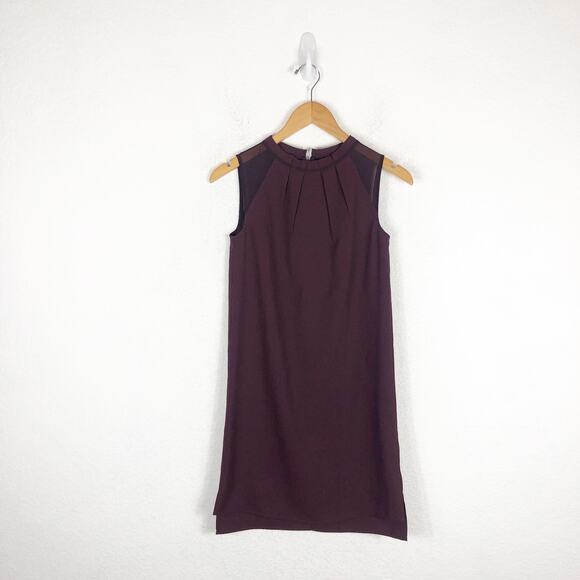 AllSaints Jay Pleated Mini Dress XS Bordeaux Red  Semi Sheer Casual Sleeveless - Picture 3 of 14